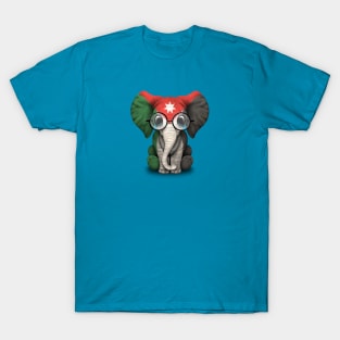 Baby Elephant with Glasses and Jordanian Flag T-Shirt